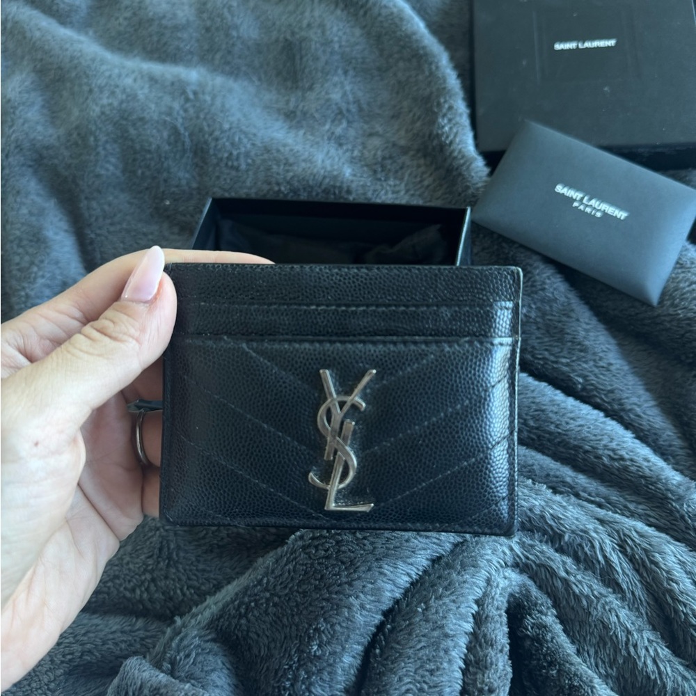 YSL Black and Silver Card Holder - Saint Laurent